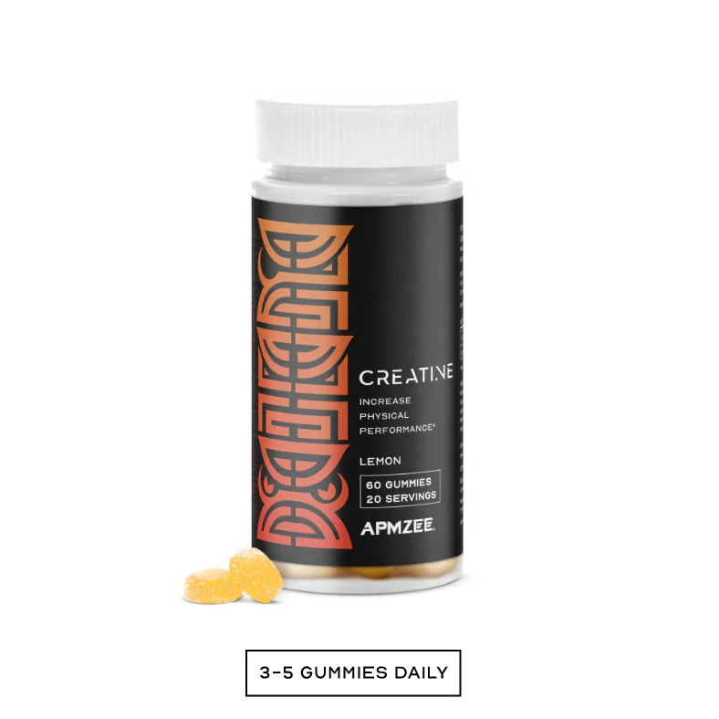 APMZEE Creatine gummies bottle with gummies on a white background