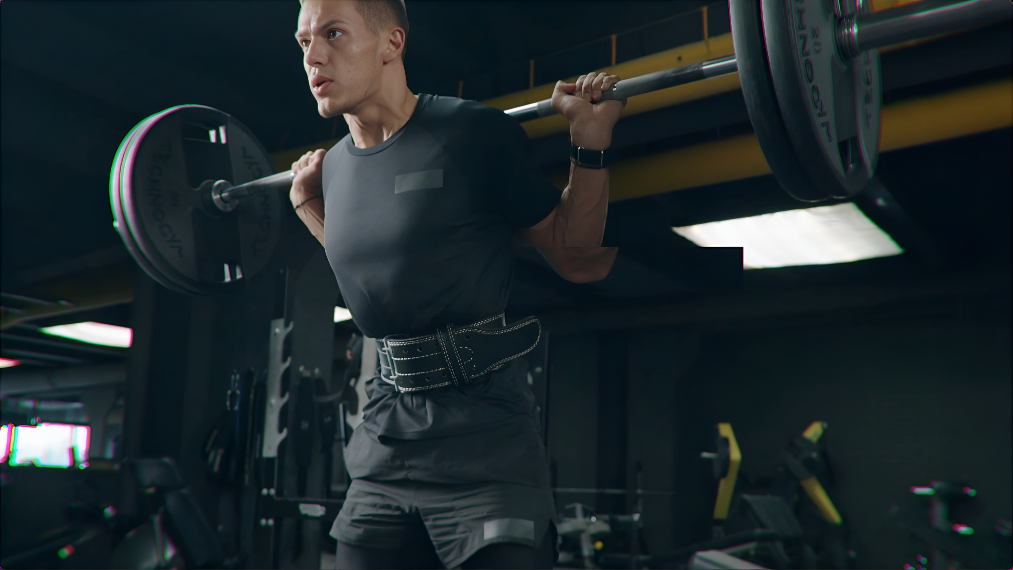An athlete performing a barbell squat